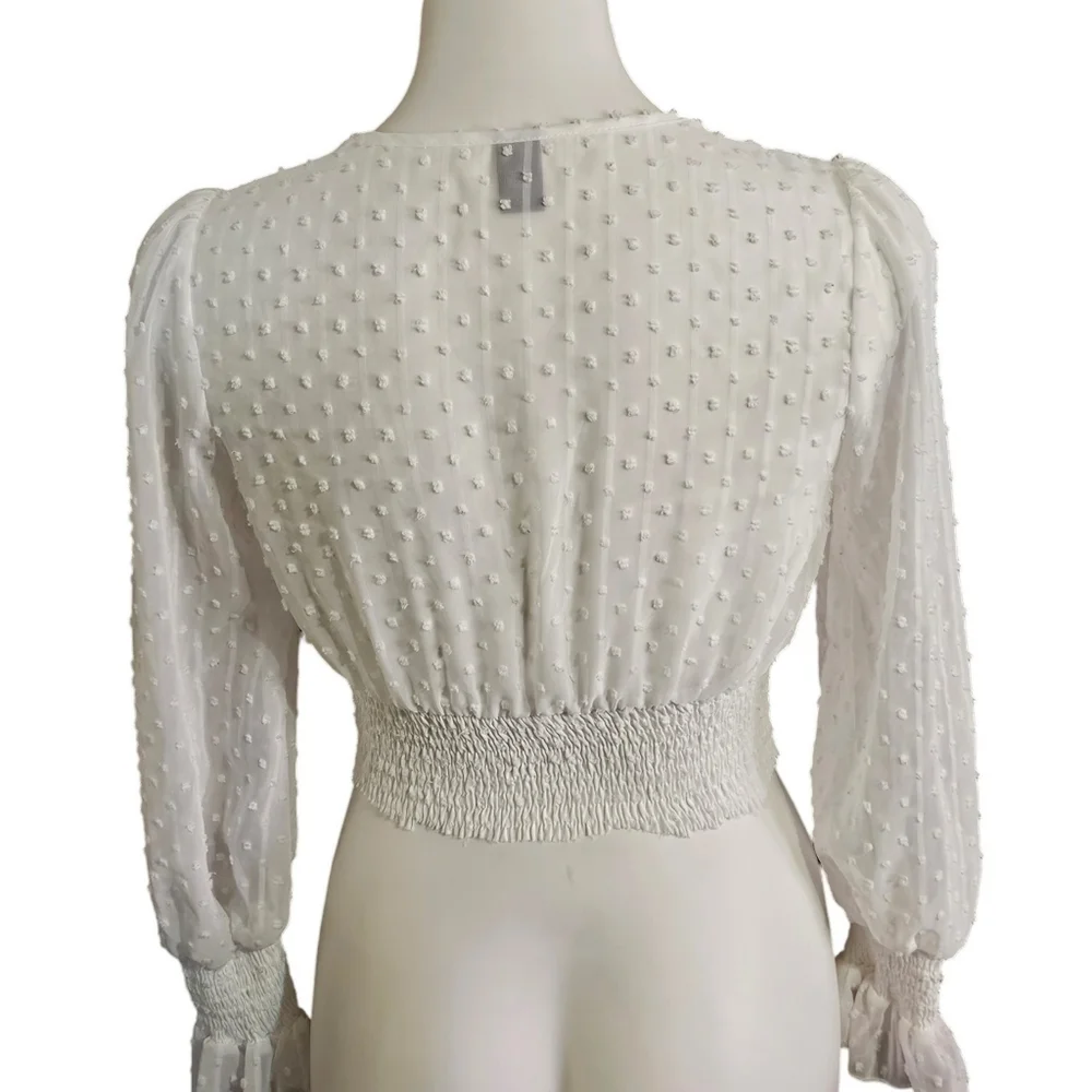 Shein Swiss Dot Shirred Crop top White Size XS
